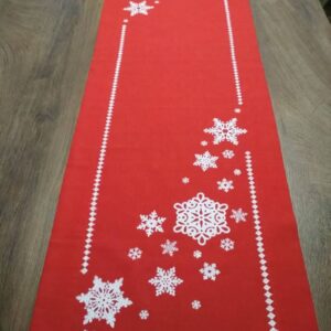 Christmas and New Year's Set of Linen Table Runner with Napkins In Red and White