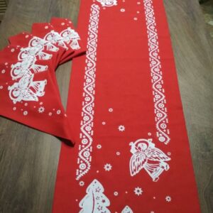 Christmas and New Year's Set of Linen Table Runner with Napkins In Red and White