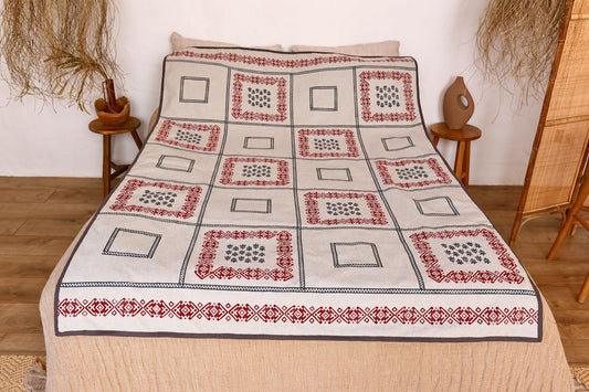 Hand-Made Bedspread in Old Ukrainian Technique Painting Decoration