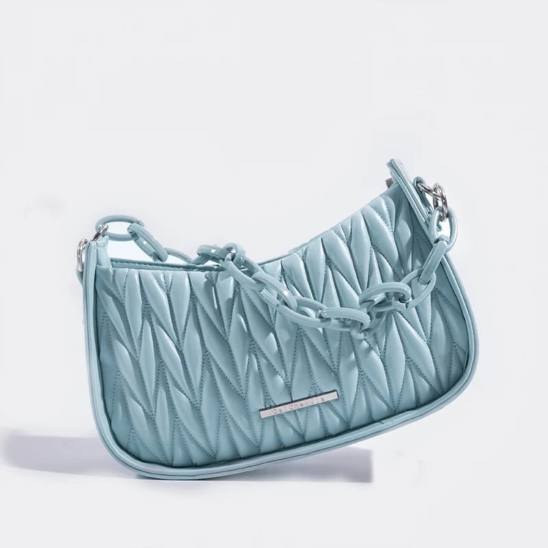 Fashionable women's crossbody bag with pleated design and acrylic chain | Gift-Emporium