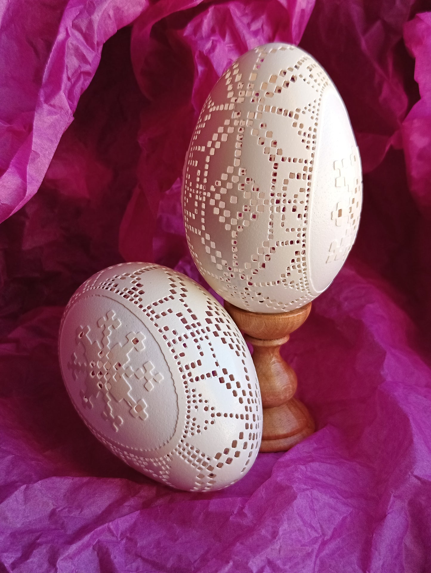 Ukrainian Carved Goose Egg Shell "Winter Star" Luxury Easter Egg