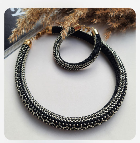 Handcrafted black and silver necklace featuring intricate designs |Gift-Emporium