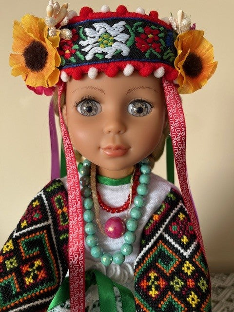 Traditional Ukrainian Doll in Green Outfit, Handmade Headpiece, Embroidered Ukrainian Outfit, Unique Birthday Gift, Removable Clothes.