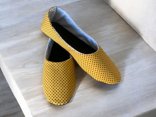 Yellow Cotton Slippers handmade. Elegant Home Slippers. Lightweight Travel Slippers