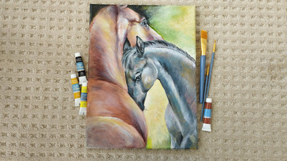 Handcrafted Oil Painting of Horse and Foal, Unique Gift Ide | Gift-Emporium