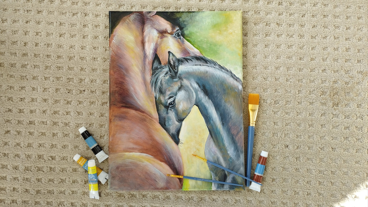 Horse and Foal Oil Painting on Premium Stretched Canvas | Gift-Emporium