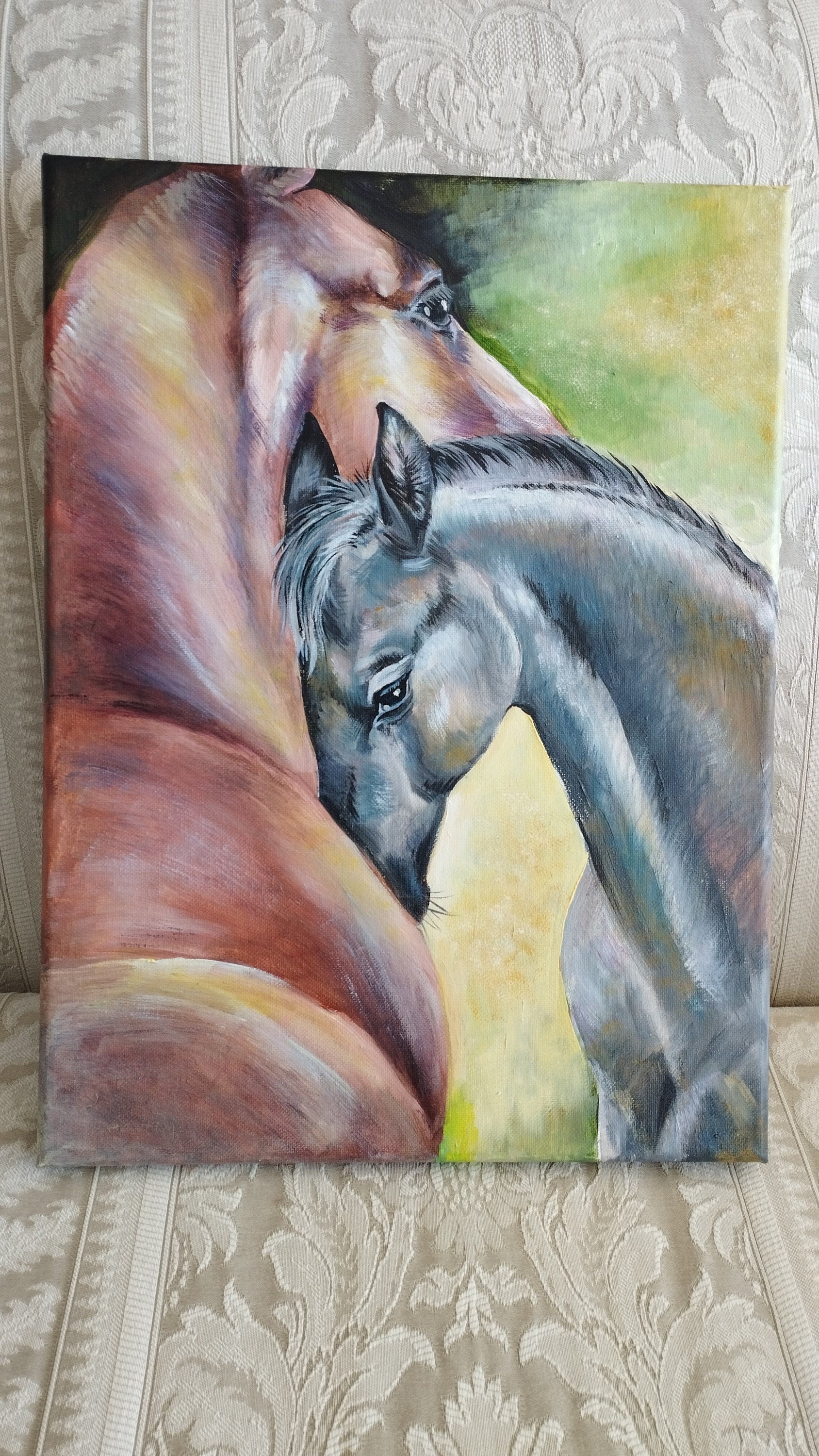 Horse and Foal Oil Painting on Stretched Canvas by Ukrainian Artist | Gift-Emporium