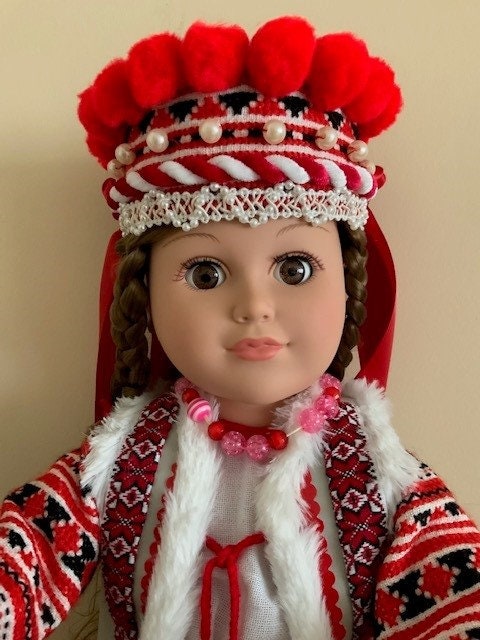 Red and Black Ukrainian Folk Doll "Ksenya" with Hutsul Embroidery | Gift-Emporium
