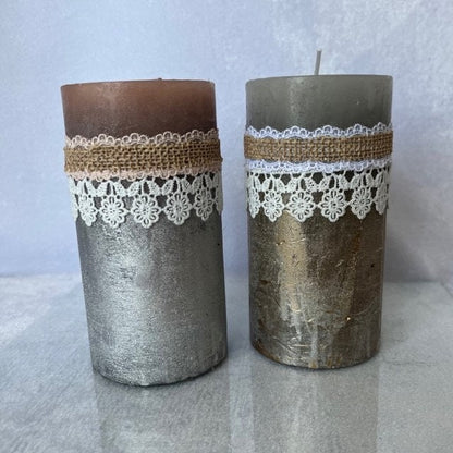 Unscented golden and silver hand-decorated candle close-up | Gift-Emporium