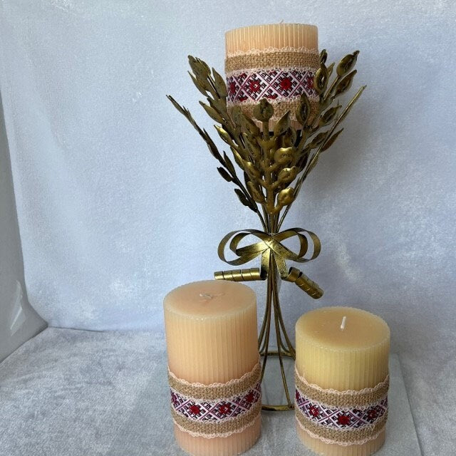 Beautifully decorated Ukrainian pillar candles for relaxing ambiance | Gift-Emporium