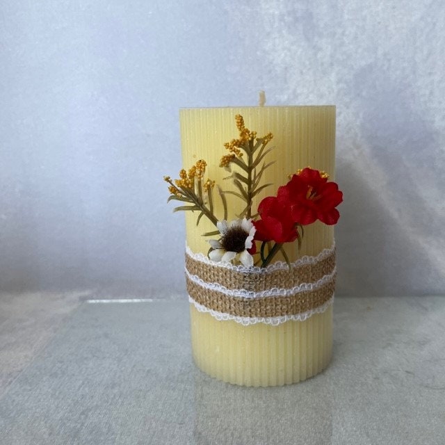 Pink Beige Pillar Candles with Floral Decorations - Ideal Easter Gift | Gift-Emporium