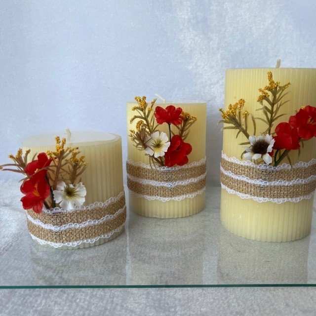 Handmade Pink Beige Floral Candles - Perfect Birthday Gift Set | Gift-Emporium