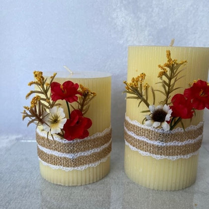 Elegant Floral Scented Pillar Candles in Pink and Beige - Easter Gift Idea | Gift-Emporium