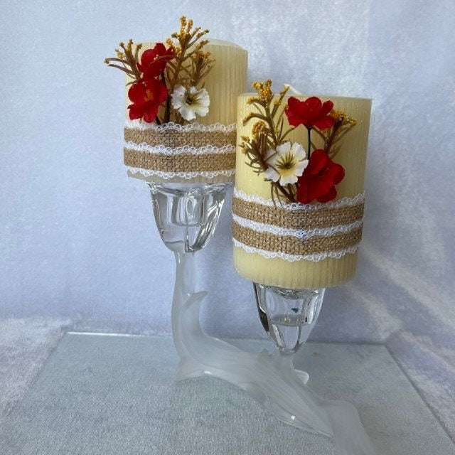 Pink Beige Scented Floral Pillar Candles Set of 2/3 | Gift-Emporium