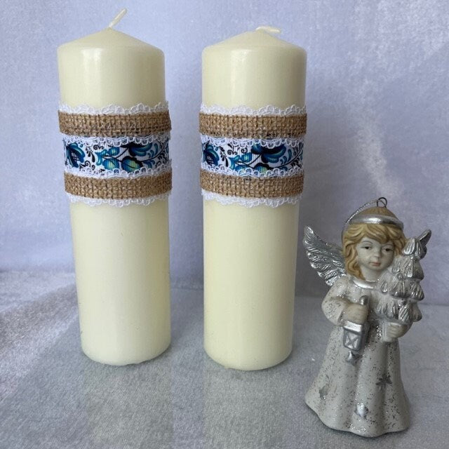 Handmade blue and white unscented candle for gifts | Gift-Emporium
