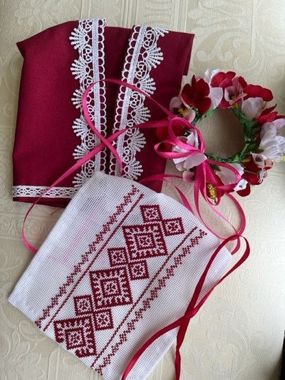 Handmade Ukrainian Motanka doll with red and white embroidery | Gift-Emporium