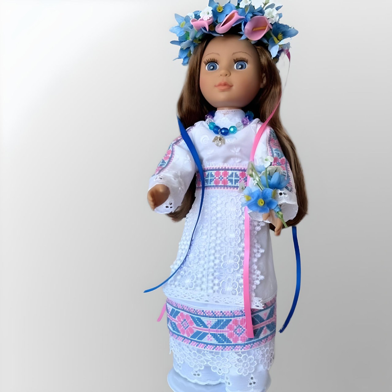 Handmade Forget-Me-Not Ukrainian Doll with Cross Stitch | Gift-Emporium