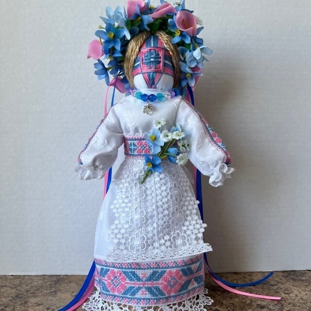 Ukrainian Motanka Doll "Forget-Me-Not" with Cross Stitch | Gift-Emporium