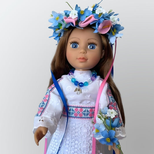 Forget-Me-Not Ukrainian Doll with Cross Stitch Dress | Gift-Emporium