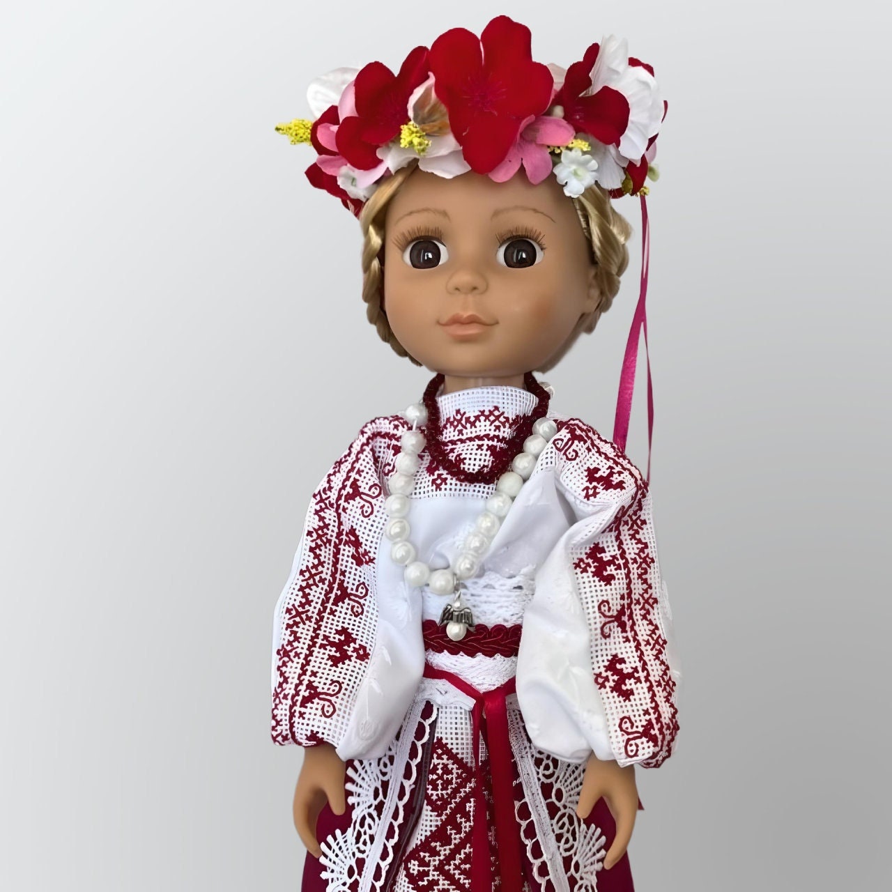 Red & White Ukrainian Folk Doll with Rich Cross-Stitch Design | Gift-Emporium