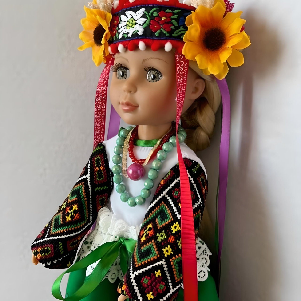 Handmade Ukrainian Doll with Orange Flowers and Ribbons | Gift-Emporium
