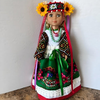 Handcrafted Ukrainian Doll with Green Embroidered Outfit | Gift-Emporium
