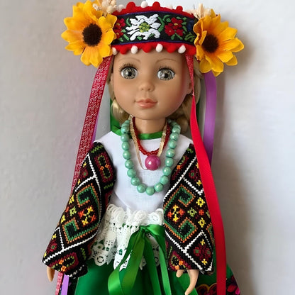 Vira Ukrainian Doll with Green Outfit & Handmade Flowers | Gift-Emporium