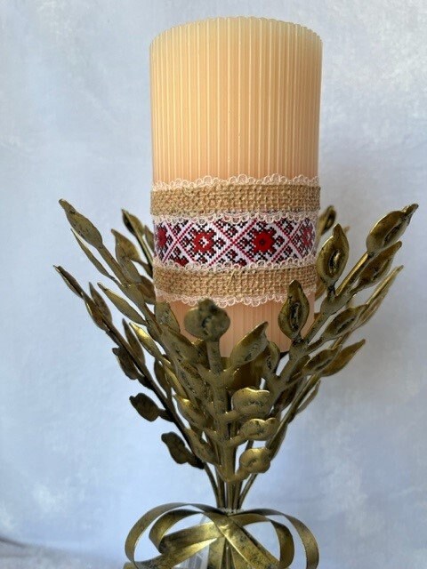 Traditional Ukrainian art on decorative pillar candles for home decor | Gift-Emporium