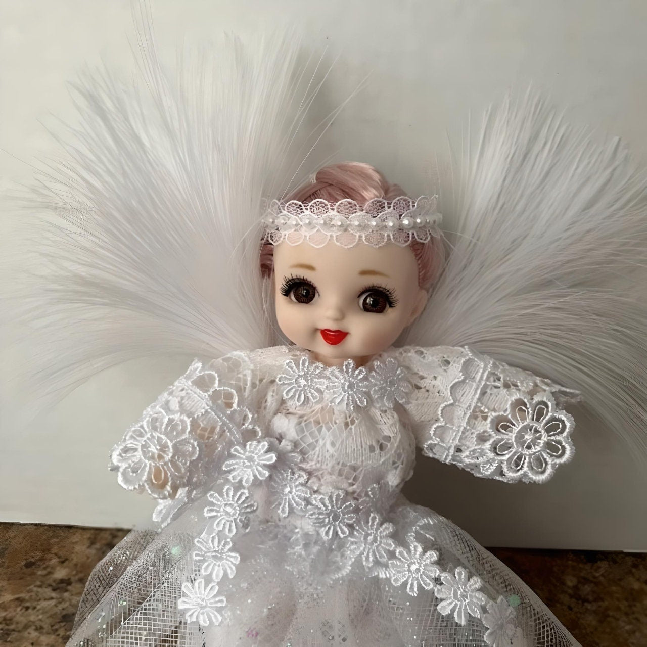 Baptism gift angel doll with flower ribbon hair | Gift-Emporium