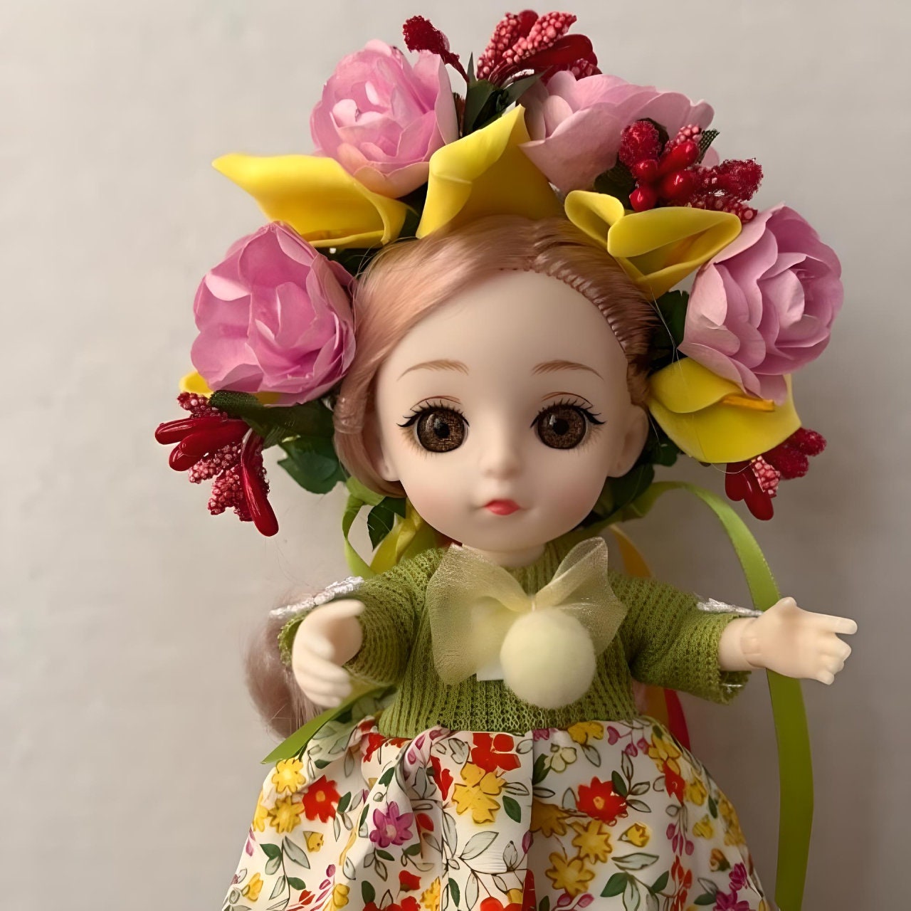 Handmade Ukrainian colorful doll with green and yellow outfit | Gift-Emporium