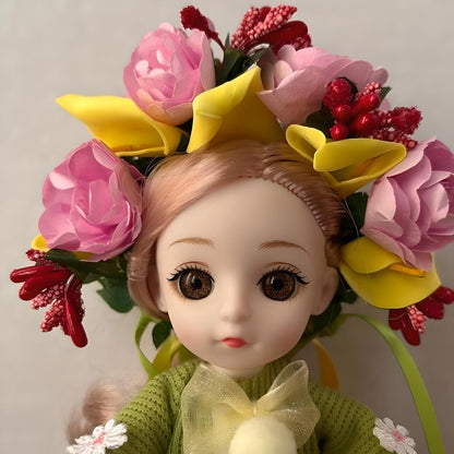 Miniature Ukrainian doll with flower wreath and matching ribbons | Gift-Emporium