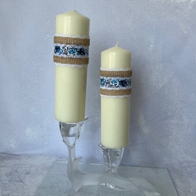 White & Blue Decorative Unscented Candle | Gift-Emporium