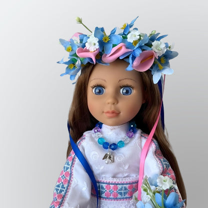 Ukrainian Doll with Blue and Pink Cross Stitch Dress | Gift-Emporium