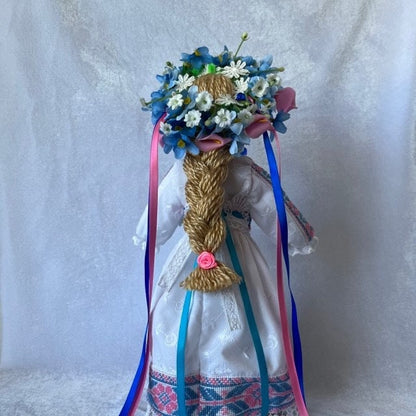 Handmade Ukrainian art doll with Forget-Me-Not design | Gift-Emporium