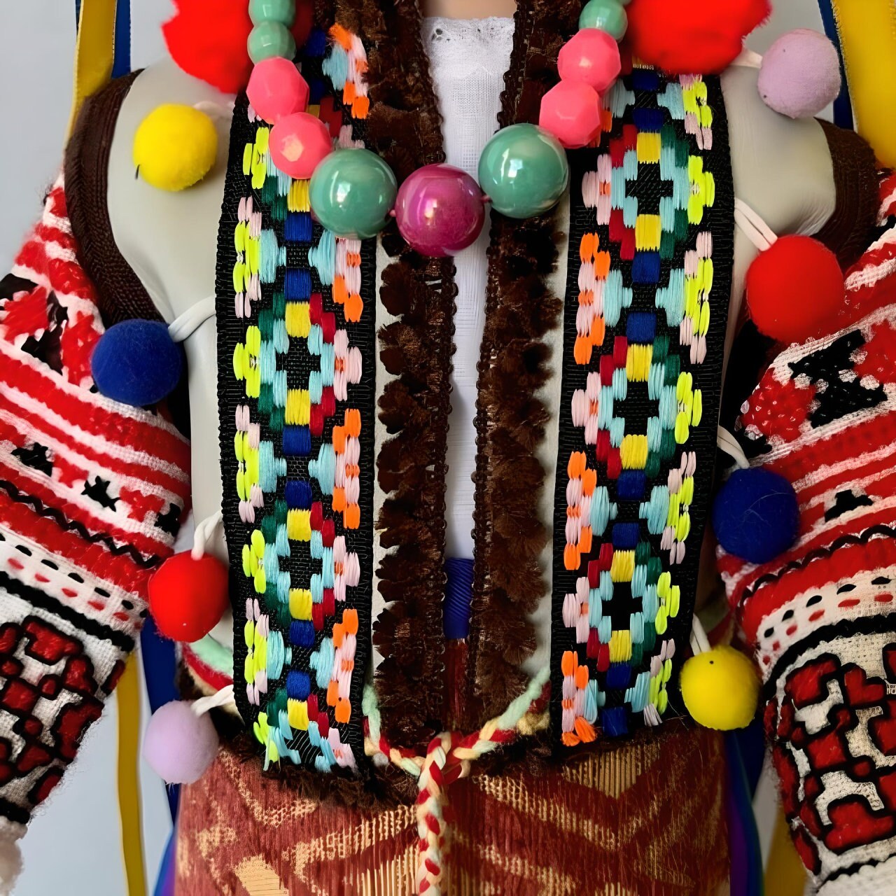 Close-up of Ukrainian folk doll "Lada" in colorful Hutsul cross-stitch embroidery | Gift-Emporium
