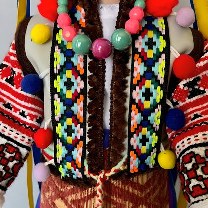 Close-up of Ukrainian folk doll "Lada" in colorful Hutsul cross-stitch embroidery | Gift-Emporium
