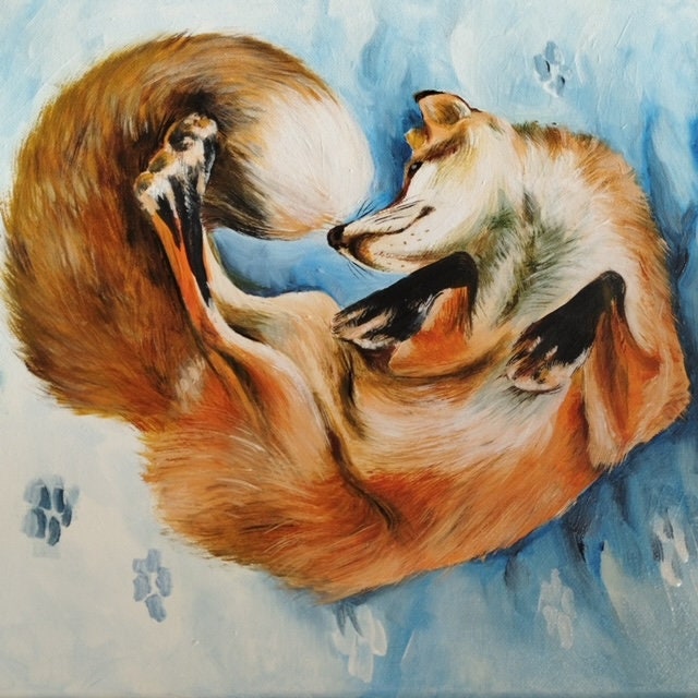 Original oil painting of a red fox on snow, by Ukrainian artist, nature-inspired fine art | Gift-Emporium