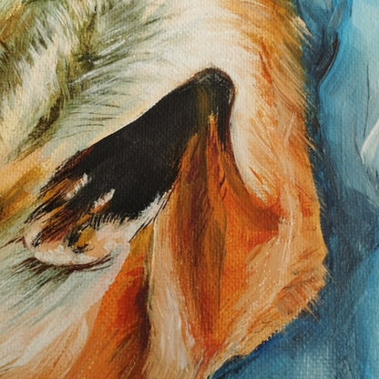 Red fox in snowy forest, oil on canvas, unique nature-inspired art for cozy home settings | Gift-Emporium