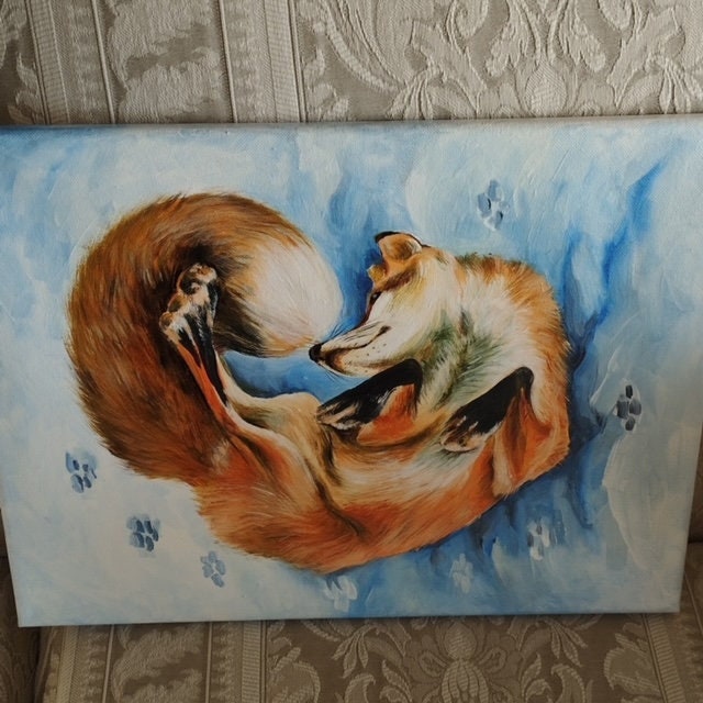 Original Oil Painting - Red Fox in Snow on Canvas, Nature Art | Gift-Emporium