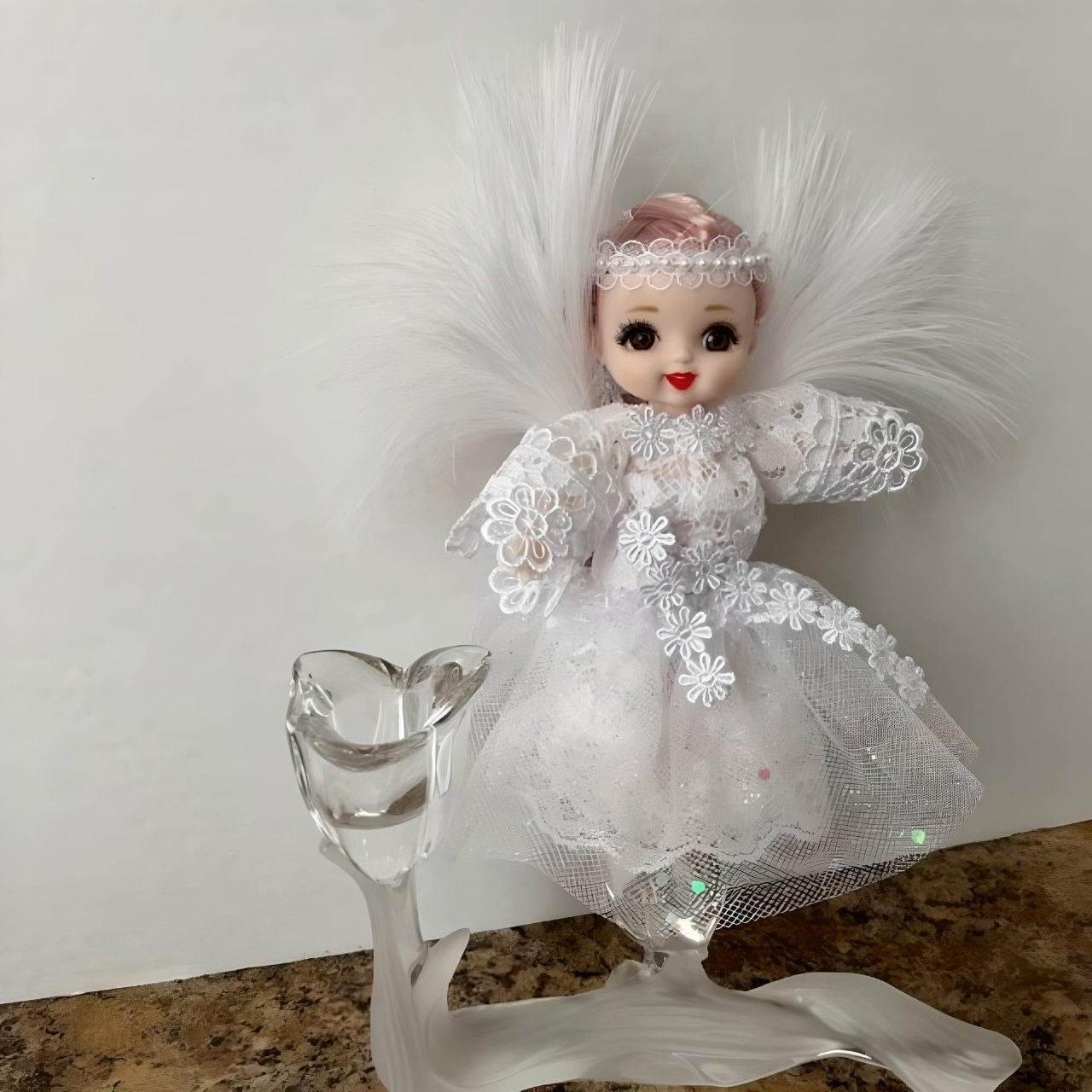 Handmade Mini Angel Doll with white floral wings | Gift-Emporium