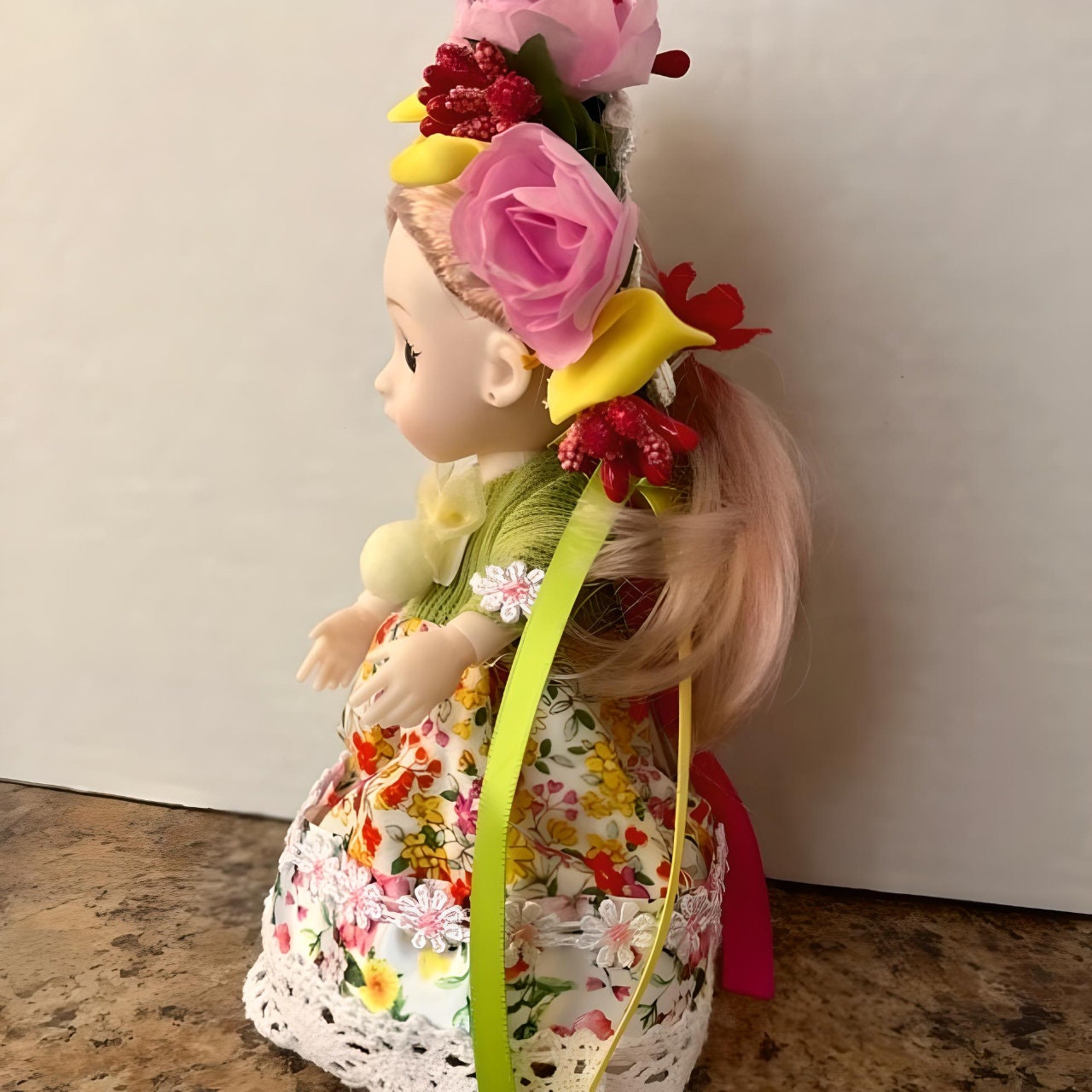 Miniature Ukrainian doll with matching flower wreath and ribbons | Gift-Emporium