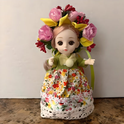 Green/Yellow Miniature Ukrainian Doll with Floral Wreath | Gift-Emporium
