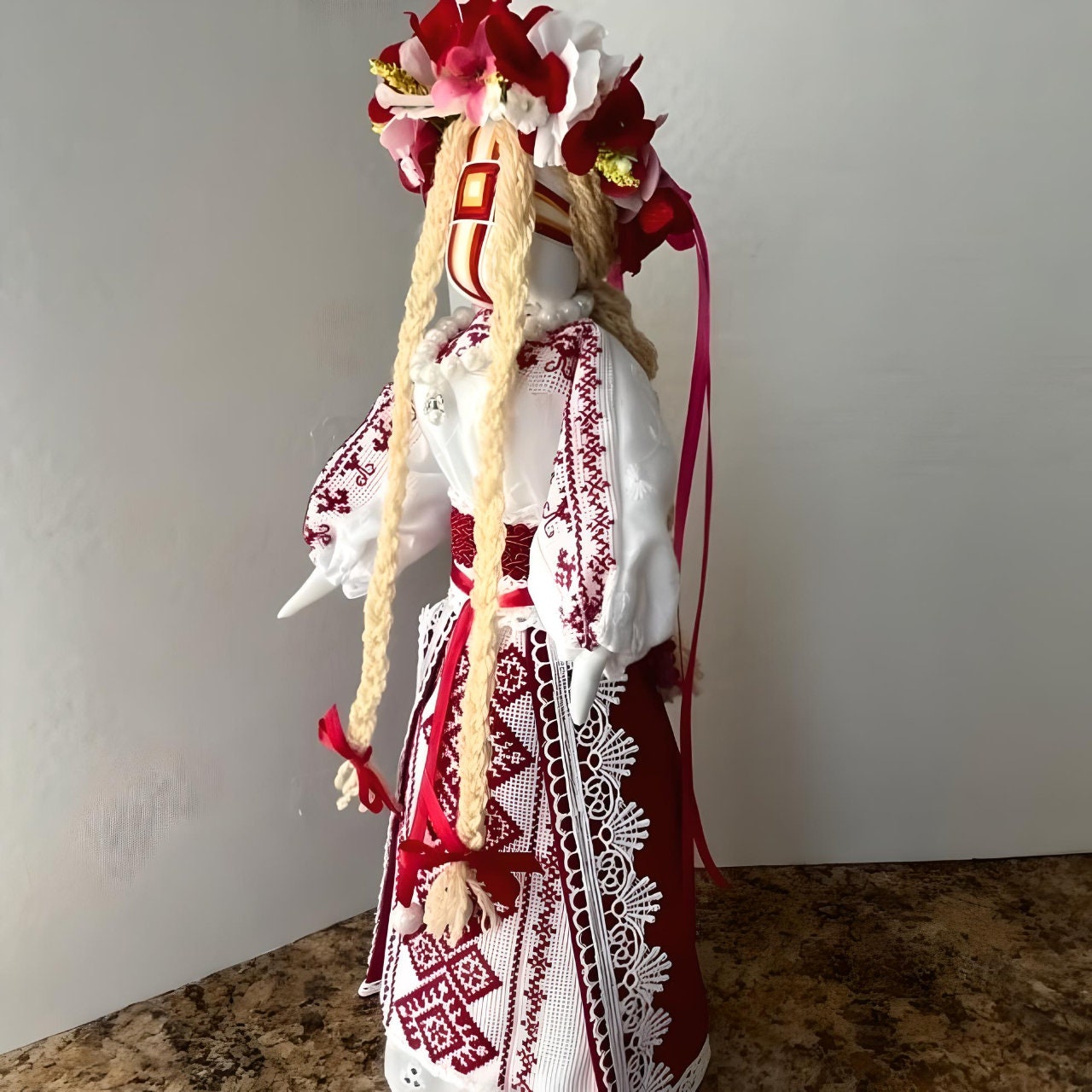 Cross-stitch embroidered Ukrainian Motanka doll, collectible | Gift-Emporium
