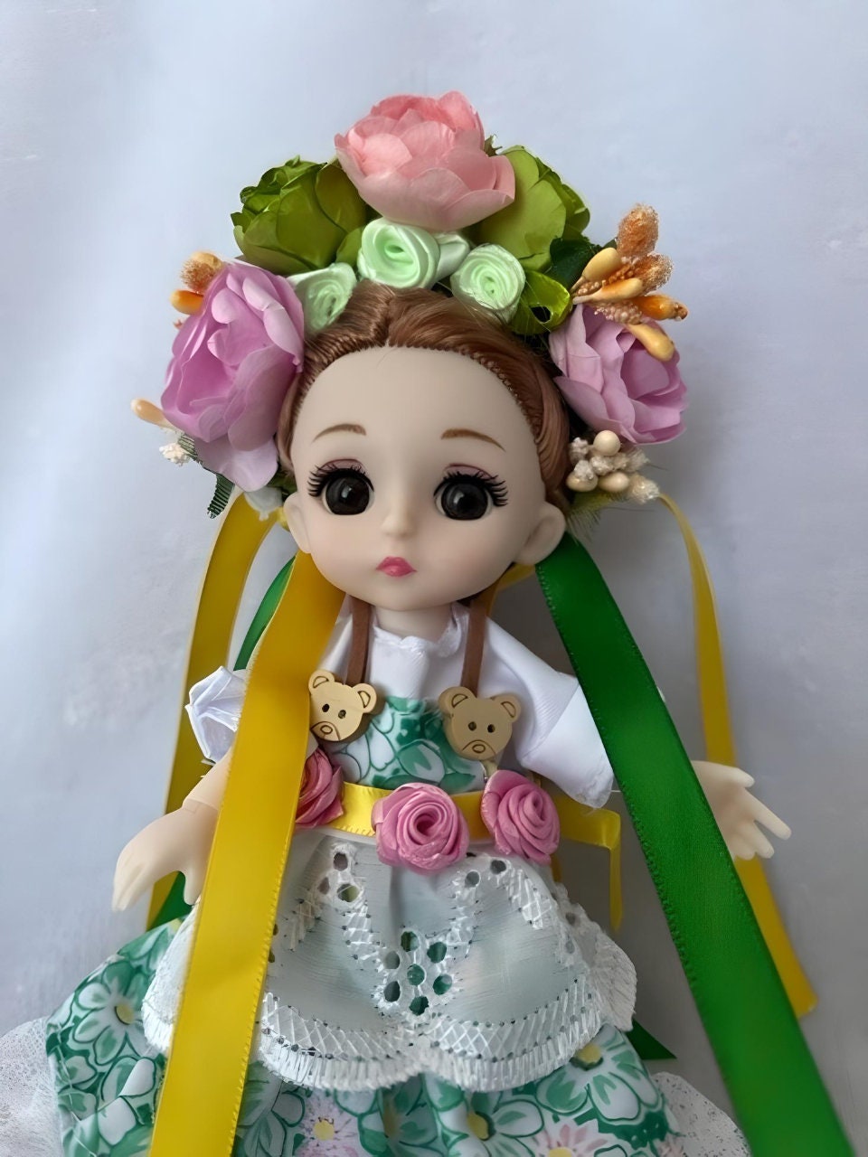 Ukrainian handmade doll with bright green/yellow outfit | Gift-Emporium