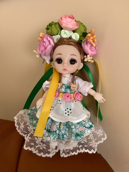 Ukrainian doll with green/yellow outfit and flower crown | Gift-Emporium