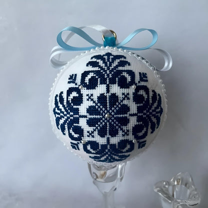 Beautiful Blue Cross Stitch Embroidered Christmas Ornament for Home Decor | Gift-Emporium