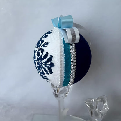 Christmas Tree Decoration - Blue Cross Stitch Embroidered Ball Ornament | Gift-Emporium