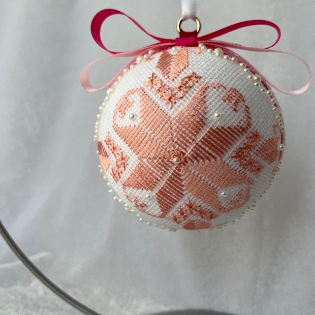 Unique Holiday Gift for Her – Pink Christmas Ornament with Intricate Silk Embroidery | Gift-Emporium