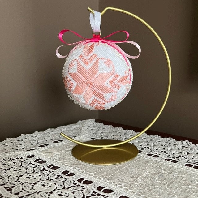 Gorgeous Pink Christmas Ornament, Handcrafted with Silk Embroidery – Best Gift for Her | Gift-Emporium