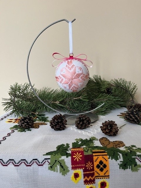 One-of-a-Kind Pink Christmas Ornament with Delicate Silk Embroidery – Holiday Gift Idea | Gift-Emporium